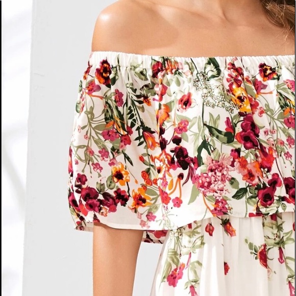 Boho floral print off shoulder maxi dress - Picture 4 of 5